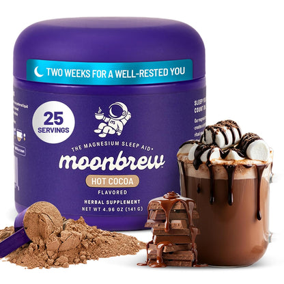 MoonBrew Nighttime Magnesium Hot Cocoa Jar, Natural Sleep Aid Drink Mix for Adults - Calming Melatonin-Free Sleep Support - Sleepy Hot Chocolate Powder with L-Theanine, Chamomile & Zinc Glycinate(New and old packaging sent randomly)